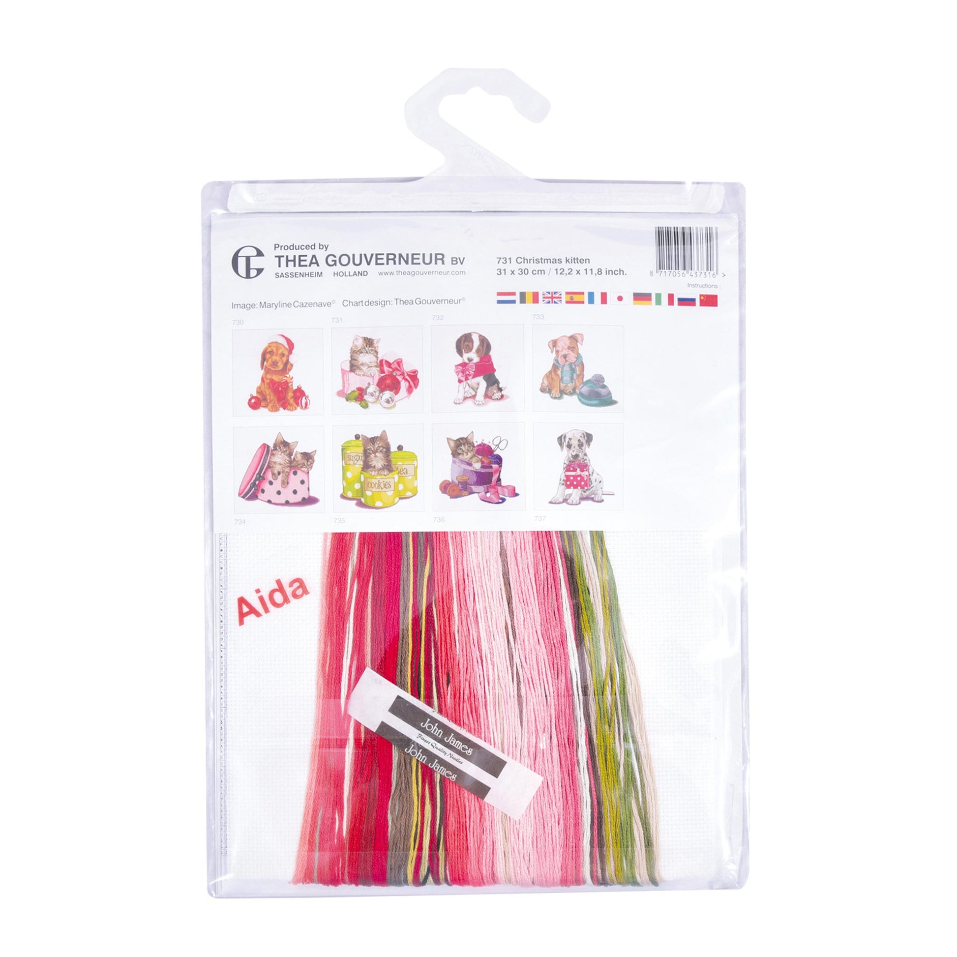 Embroidery kit packaging with threads and patterns Thea Gouverneur