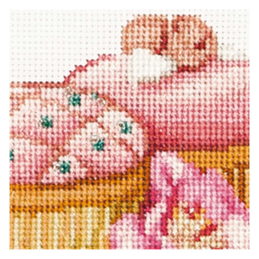 Cross Stitch Kit Sweet As Sugar Cat and Cakes close up