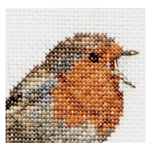 Cross stitched robin bird close up