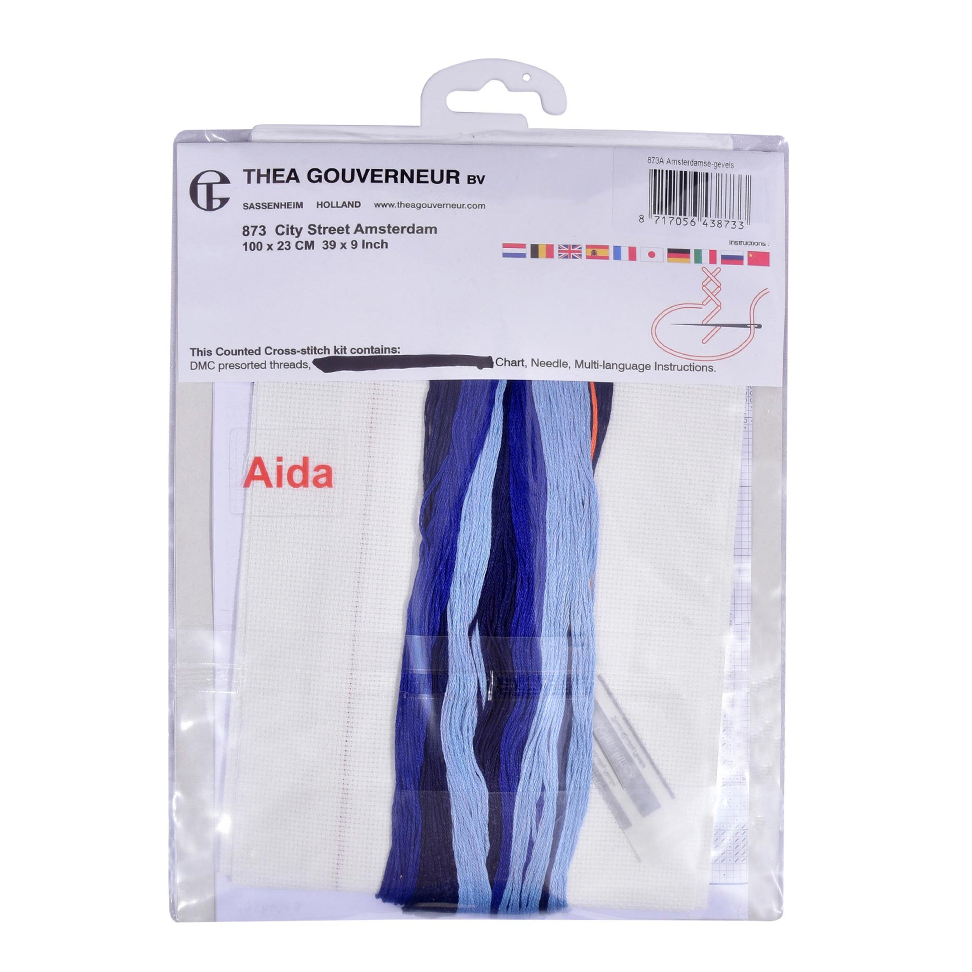 Embroidery kit packaging with threads and patterns Thea Gouverneur