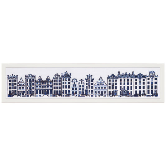 Cross stitch pattern of Dutch stylized buildings in Amsterdam