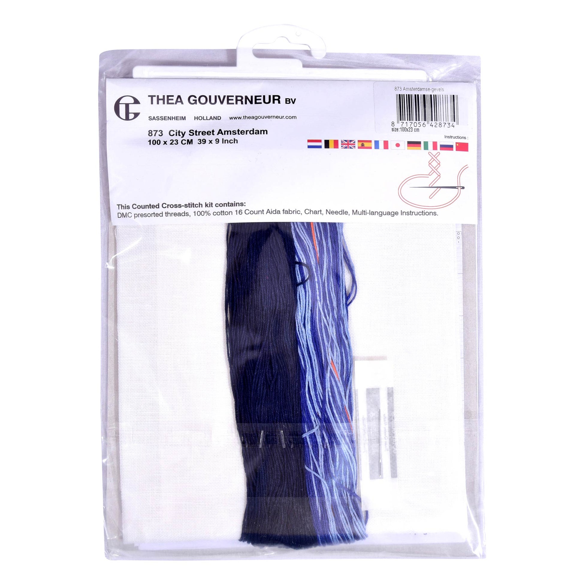 Embroidery kit packaging with threads and patterns Thea Gouverneur