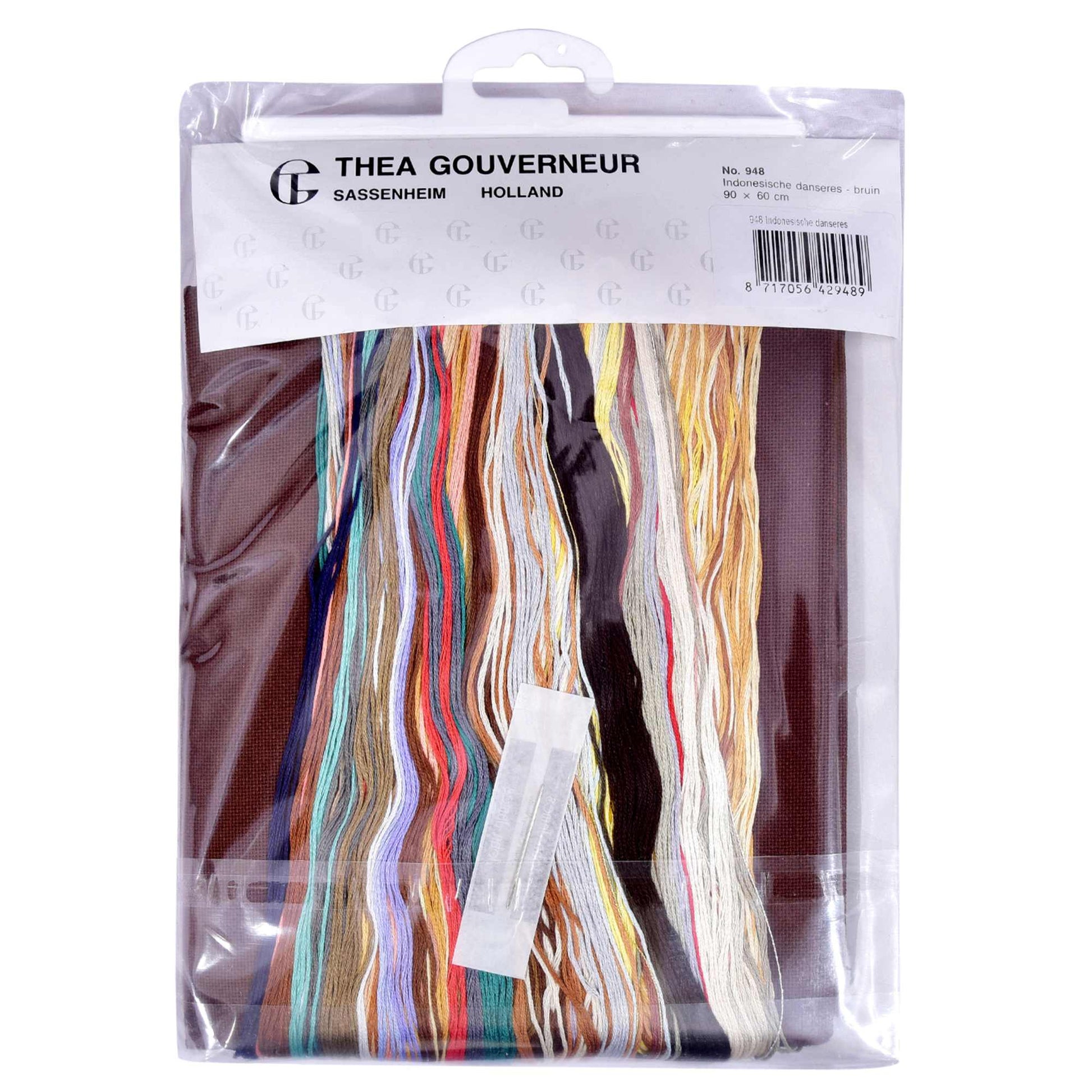 Embroidery kit packaging with cross-stitch threads and pattern chart 