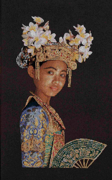 Traditional costume with floral headpiece cross stitch design