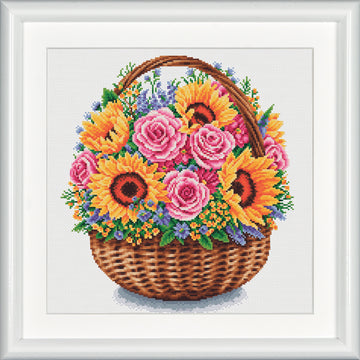 DSB011A - Flower Basket - White Aida - 12.6 x 12.6 Inch