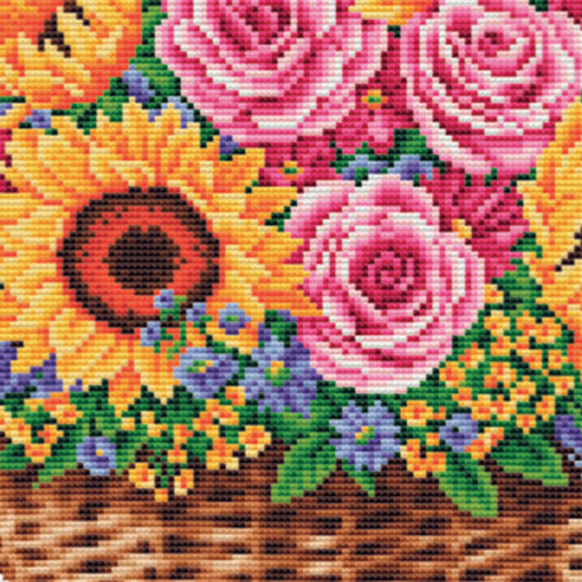 DSB011A - Flower Basket - White Aida - 12.6 x 12.6 Inch