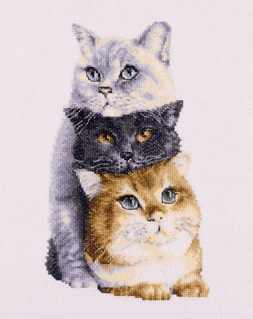 DSB012L - Three Cats - White Linen - 10.2 x 7.1 Inch