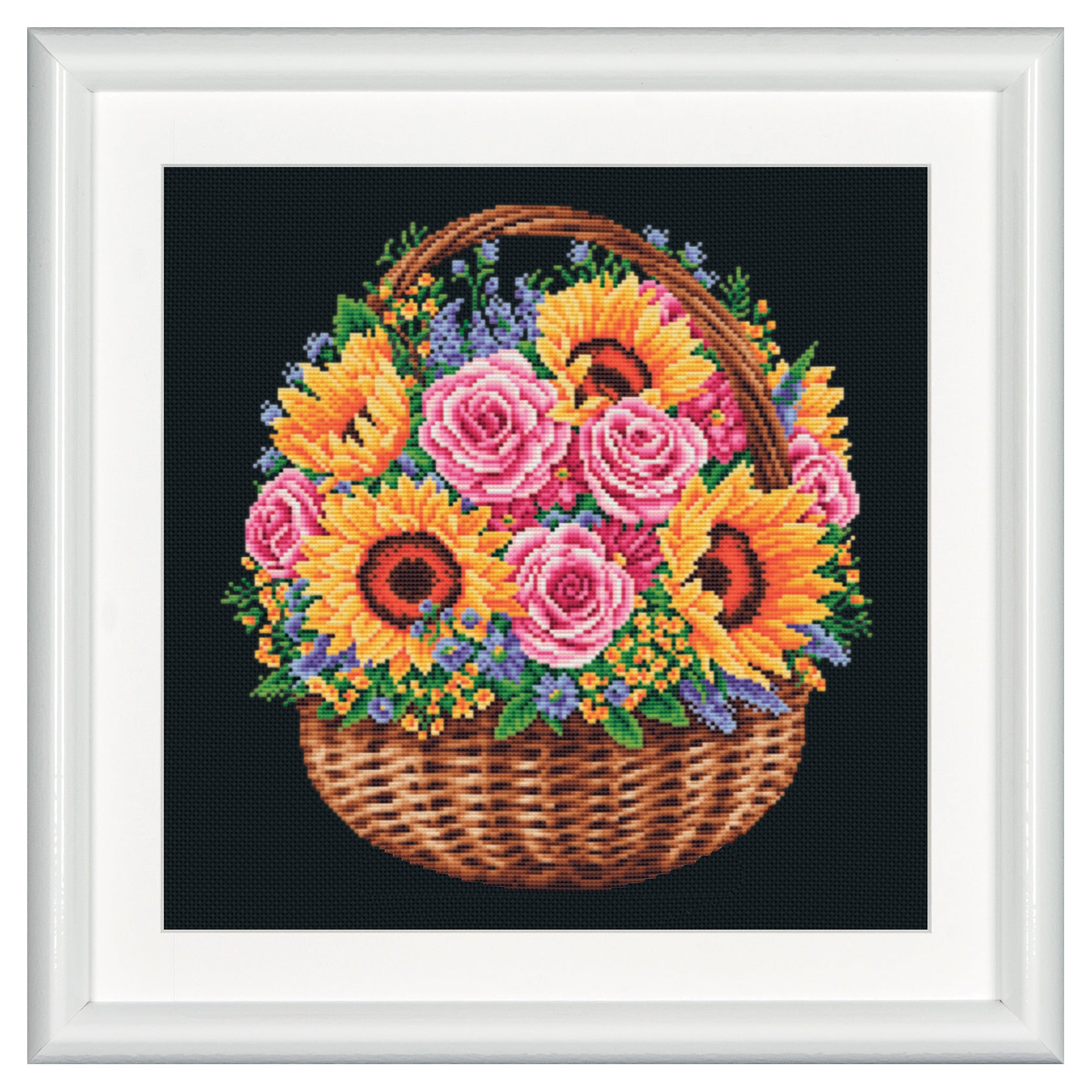 DSB016 - Flower Basket - Black Aida - 12.6 x 12.6 Inch