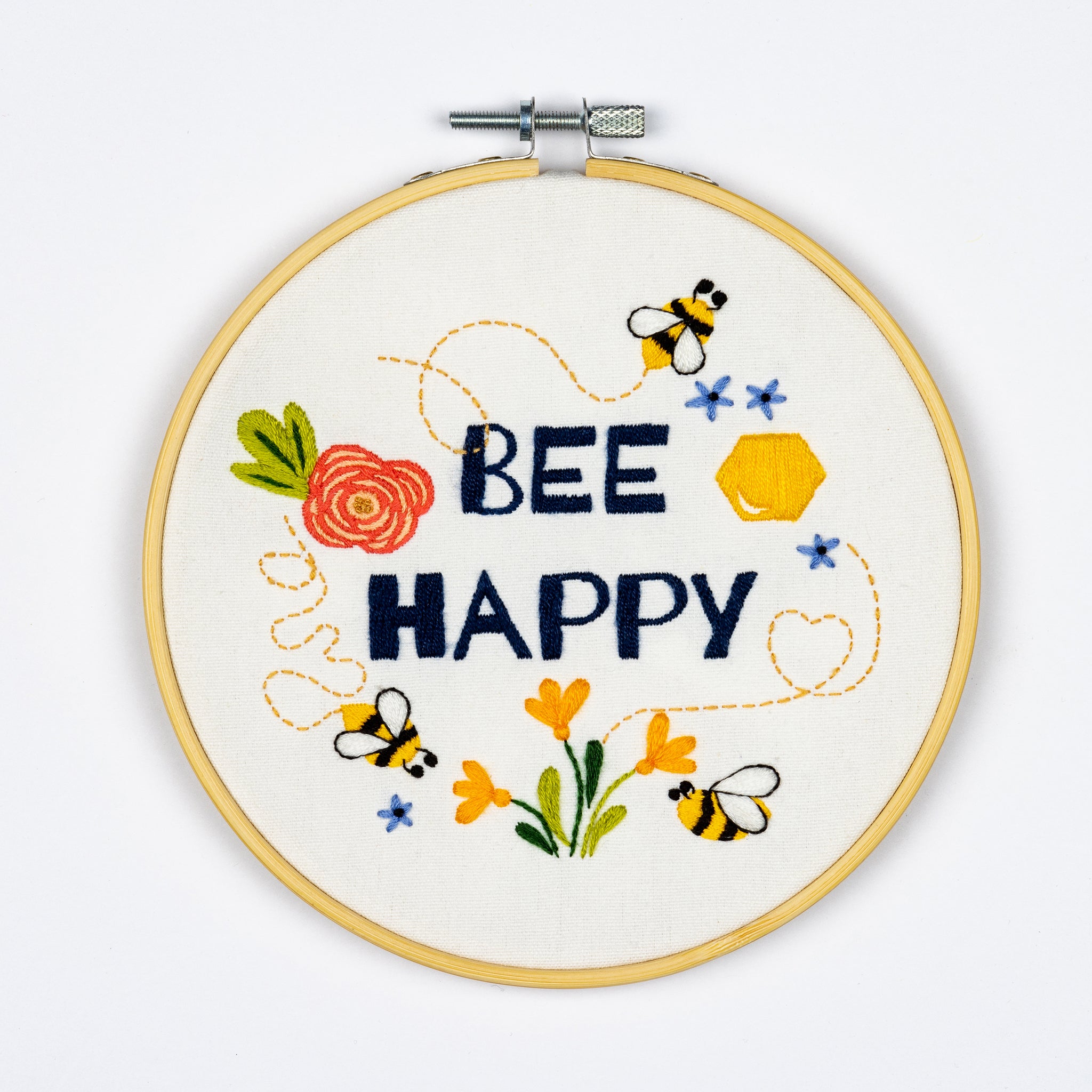 Dutch Stitch Brothers Bee Happy Embroidery Starter Kit with Pattern and Instructions. Stamped Embroidery Kits with Embroidery Clothes with Pattern. 6"Embroidery Hoop