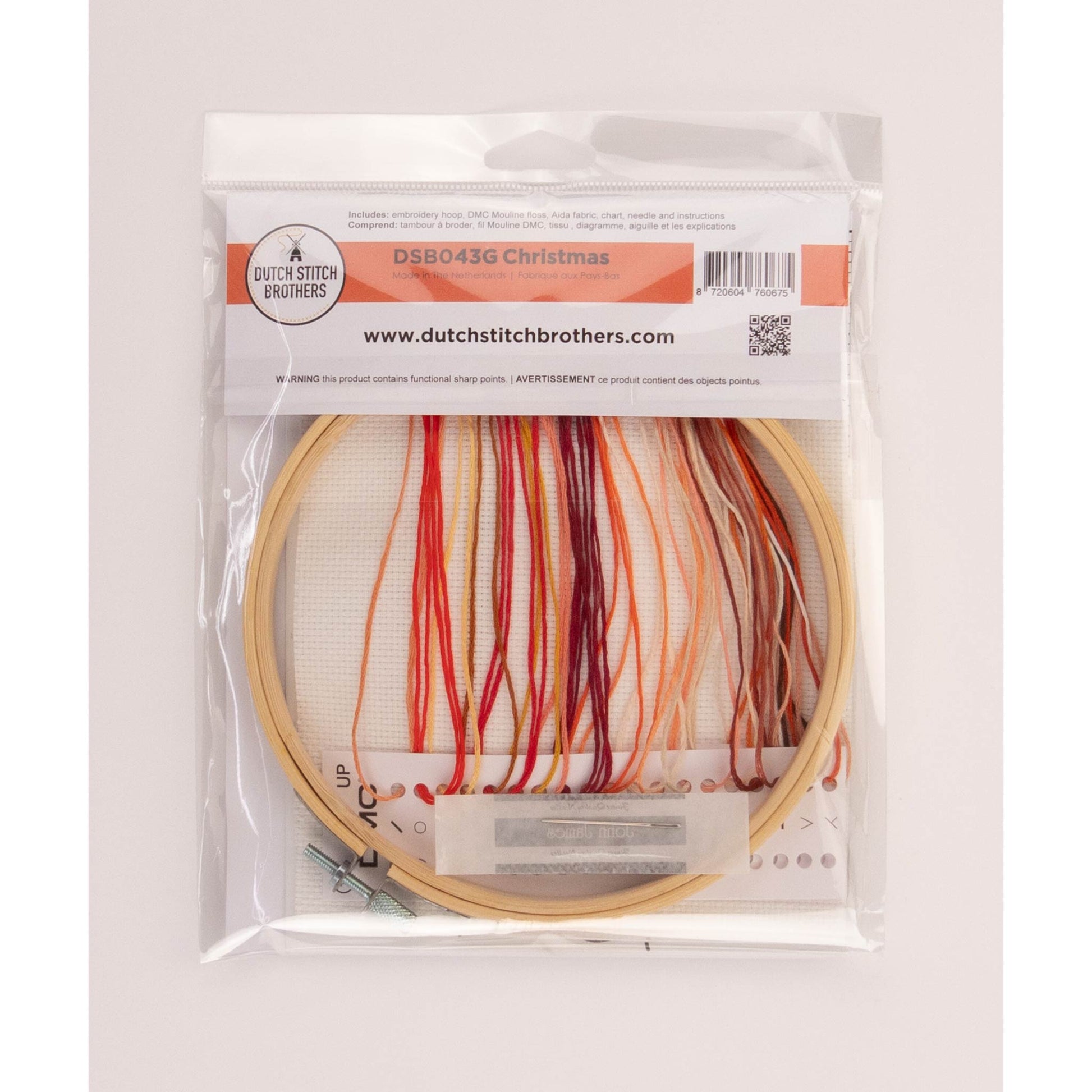 Cross stitch kit package with embroidery hoop, colorful threads, Aida fabrics and embroidery needle