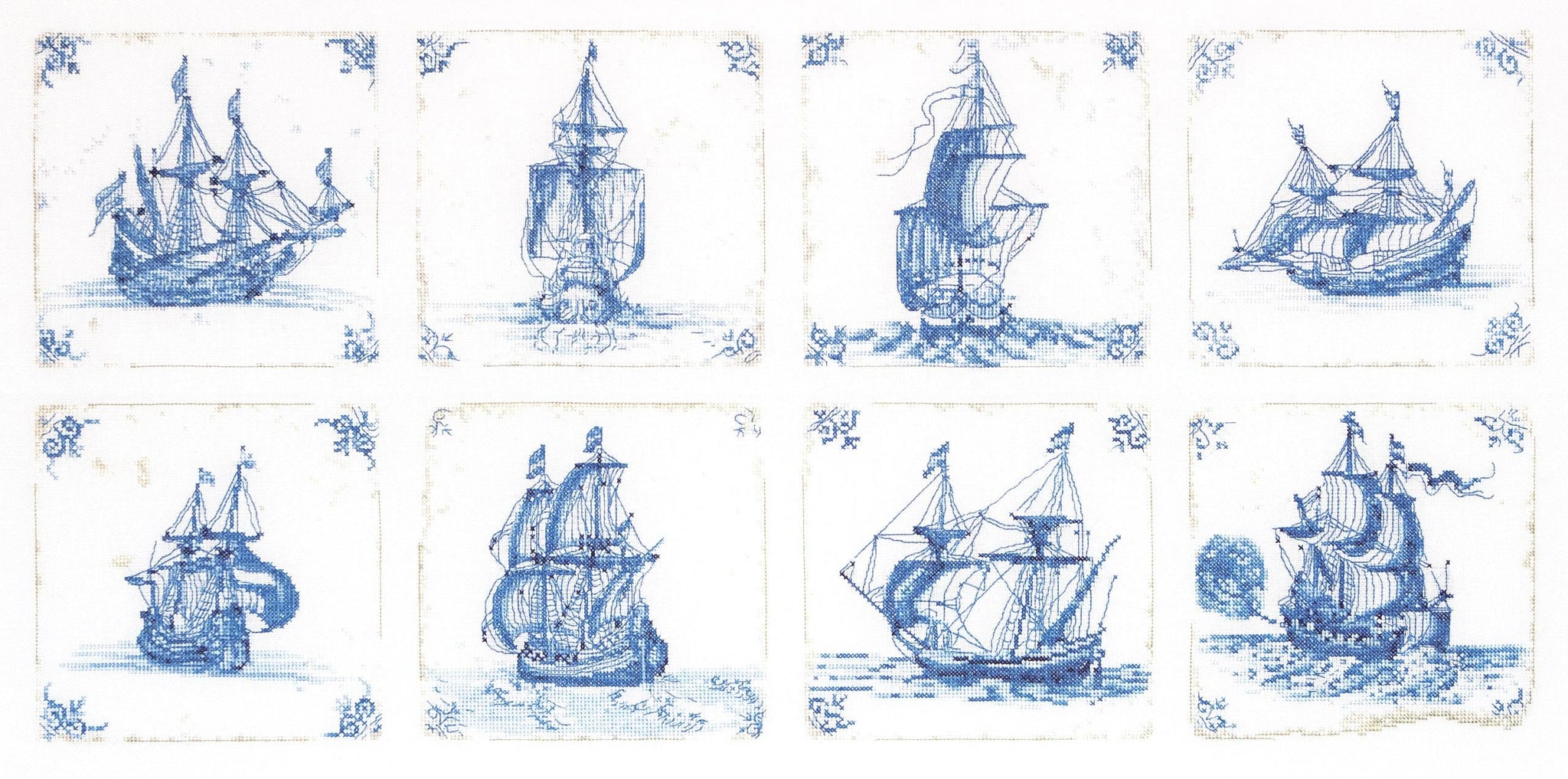 Thea Gouverneur - Counted Cross Stitch Kit - Antique Dutch Tiles Delft Blue - Aida - 18 count - 482A - Thea Gouverneur Since 1959