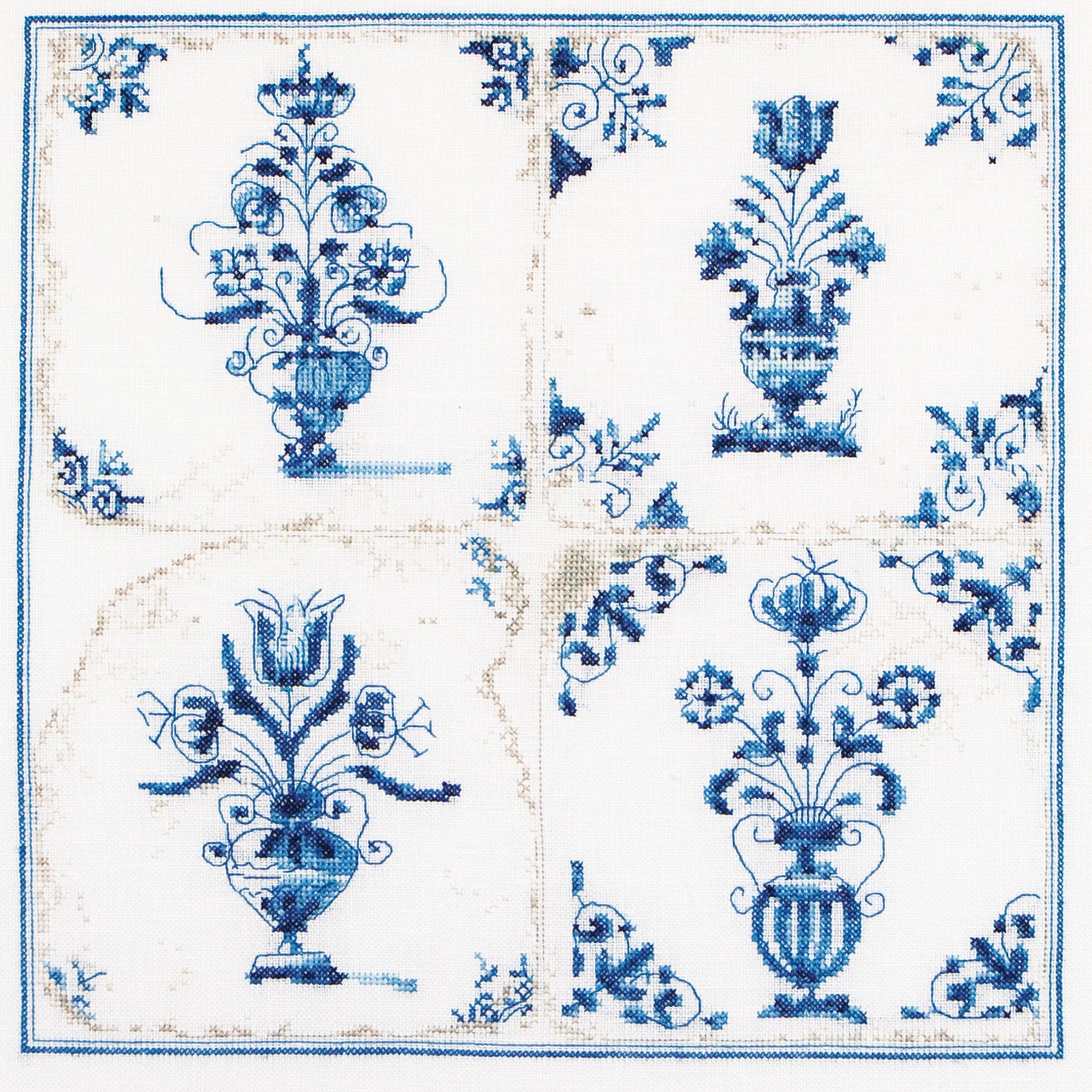 Thea Gouverneur - Counted Cross Stitch Kit - Antique Tiles Flower Vases - Aida - 18 count - 483A - Thea Gouverneur Since 1959