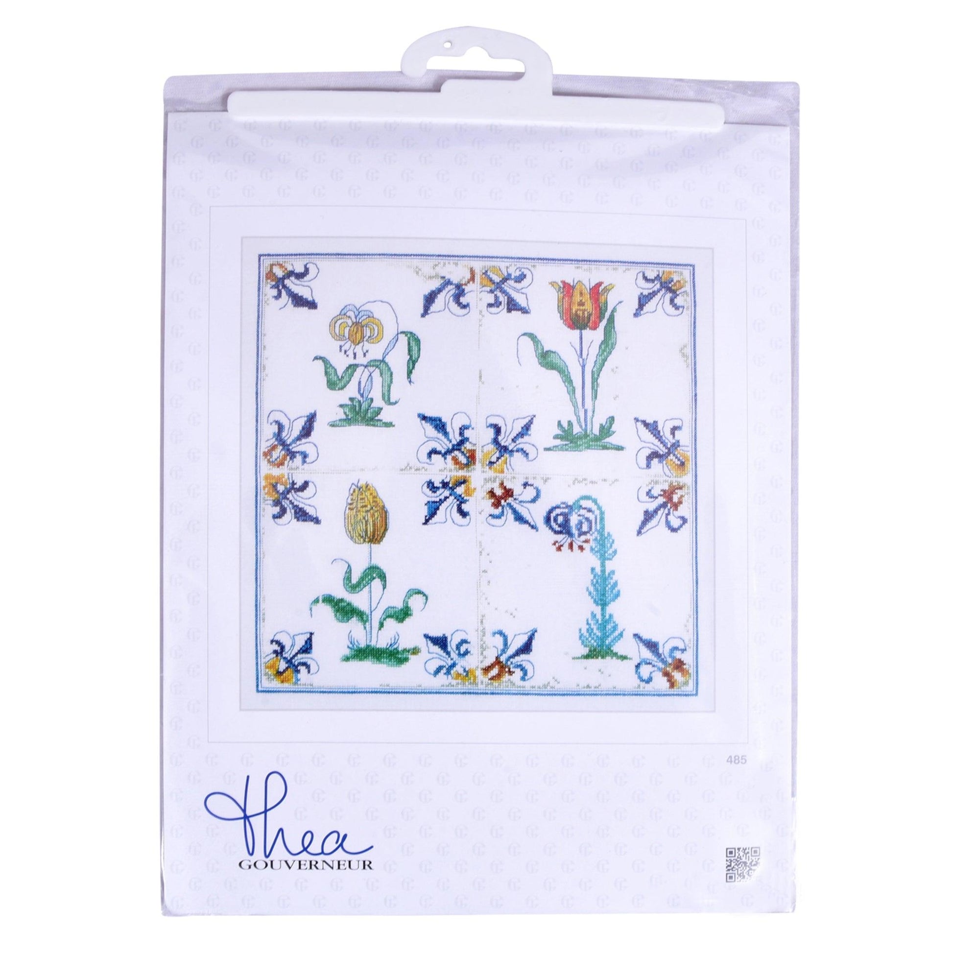 Thea Gouverneur - Counted Cross Stitch Kit - Antique Tiles Flowers - Aida - 18 count - 485A - Thea Gouverneur Since 1959