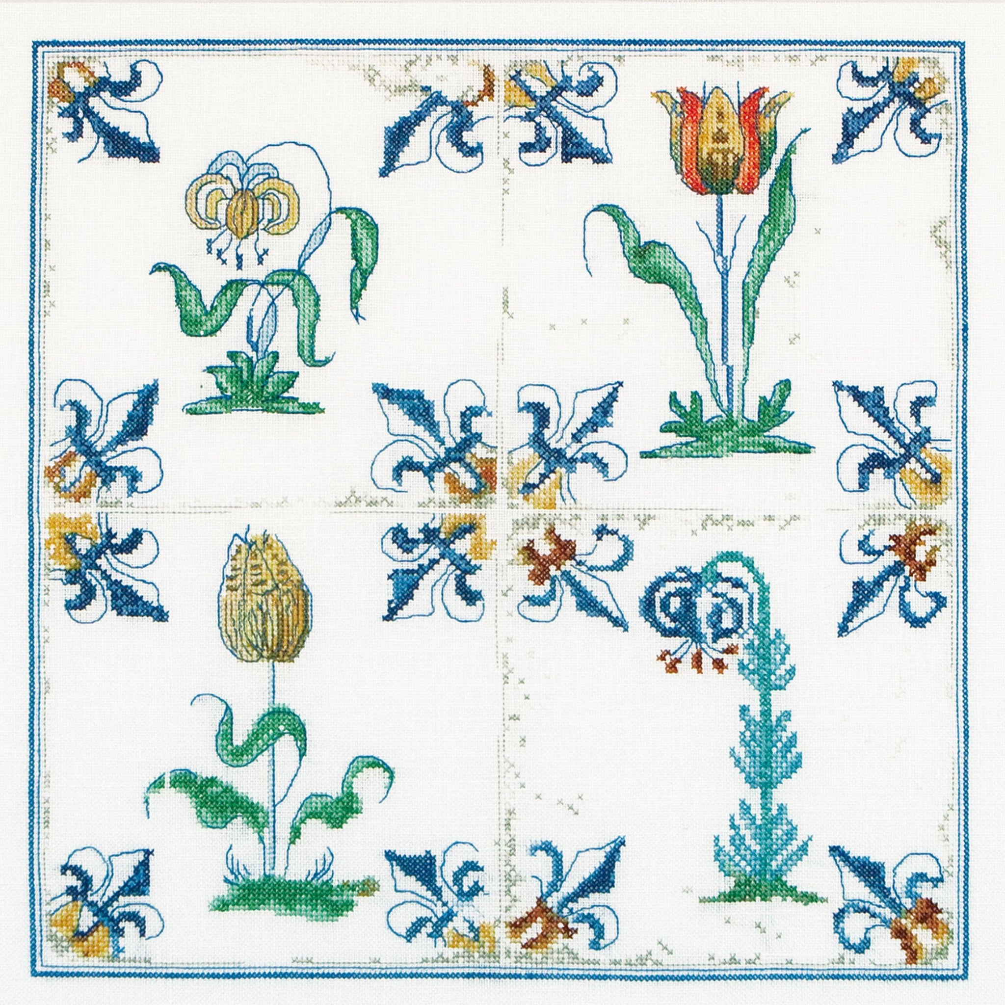 Thea Gouverneur - Counted Cross Stitch Kit - Antique Tiles Flowers - Linen - 36 count - 485 - Thea Gouverneur Since 1959