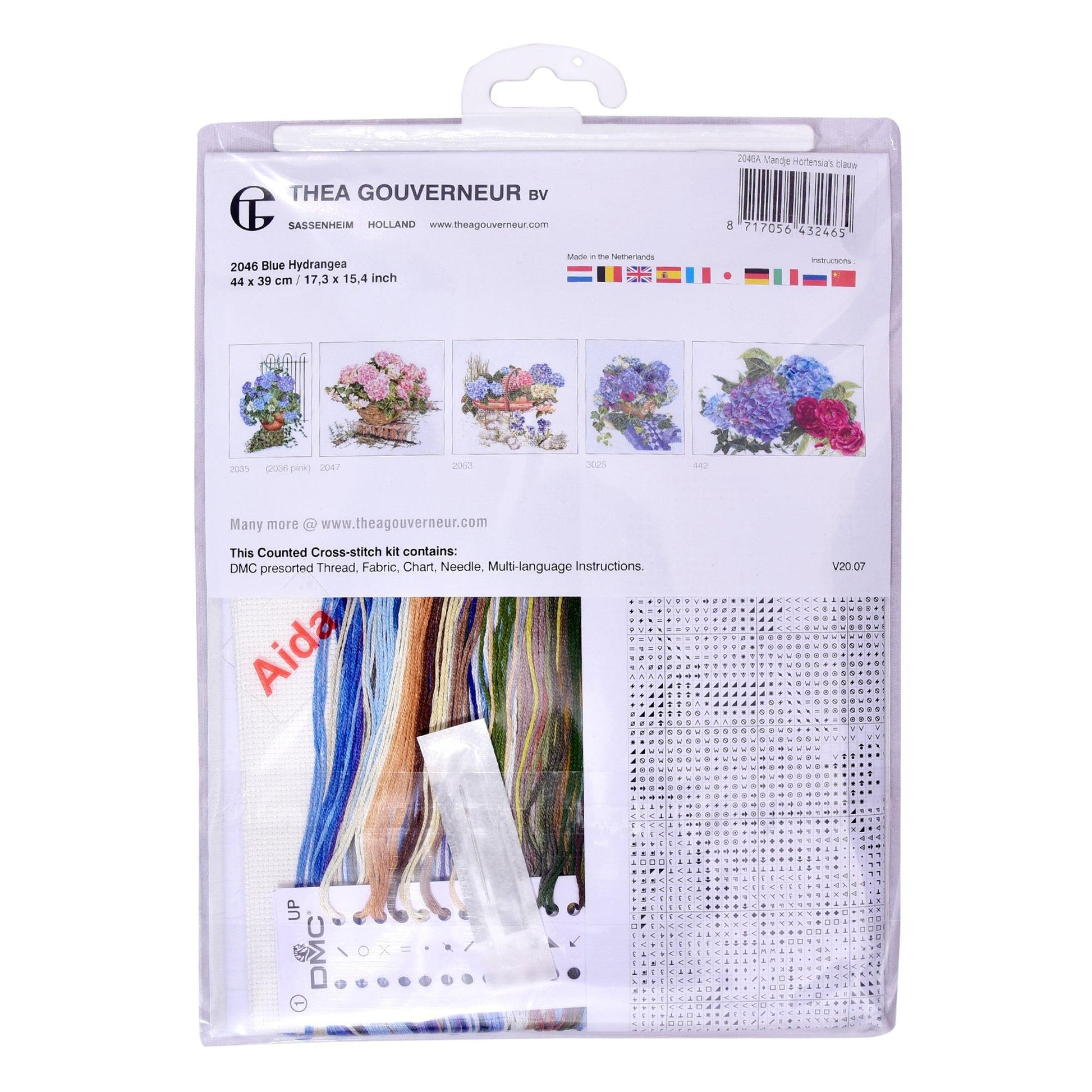 Thea Gouverneur - Counted Cross Stitch Kit - Blue Hydrangea - Aida - 16 count - 2046A - Thea Gouverneur Since 1959