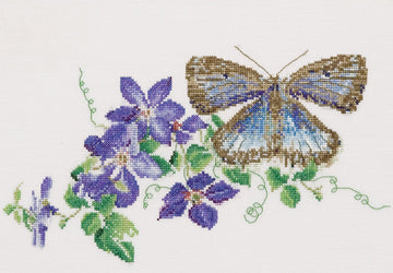 Thea Gouverneur - Counted Cross Stitch Kit - Butterfly-Clematis - Aida - 18 count - 438A - Thea Gouverneur Since 1959