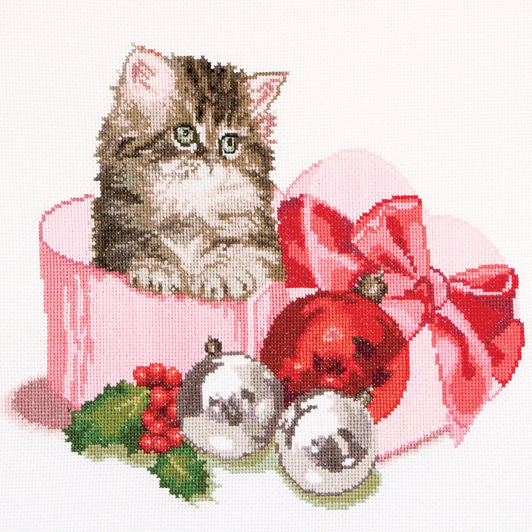 Thea Gouverneur - Counted Cross Stitch Kit - Christmas Kitten - Aida - 16 count - 731A - Thea Gouverneur Since 1959