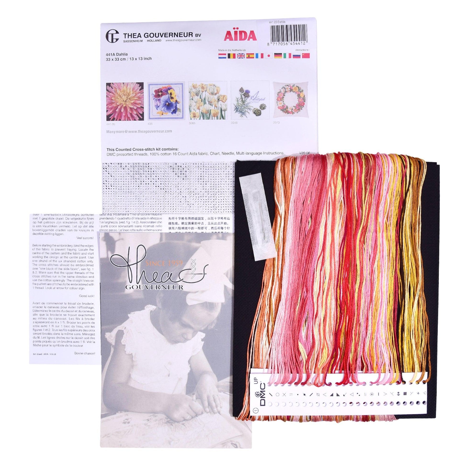 Thea Gouverneur - Counted Cross Stitch Kit - Dahlia - Aida Black - 18 count - 441.05 - Thea Gouverneur Since 1959