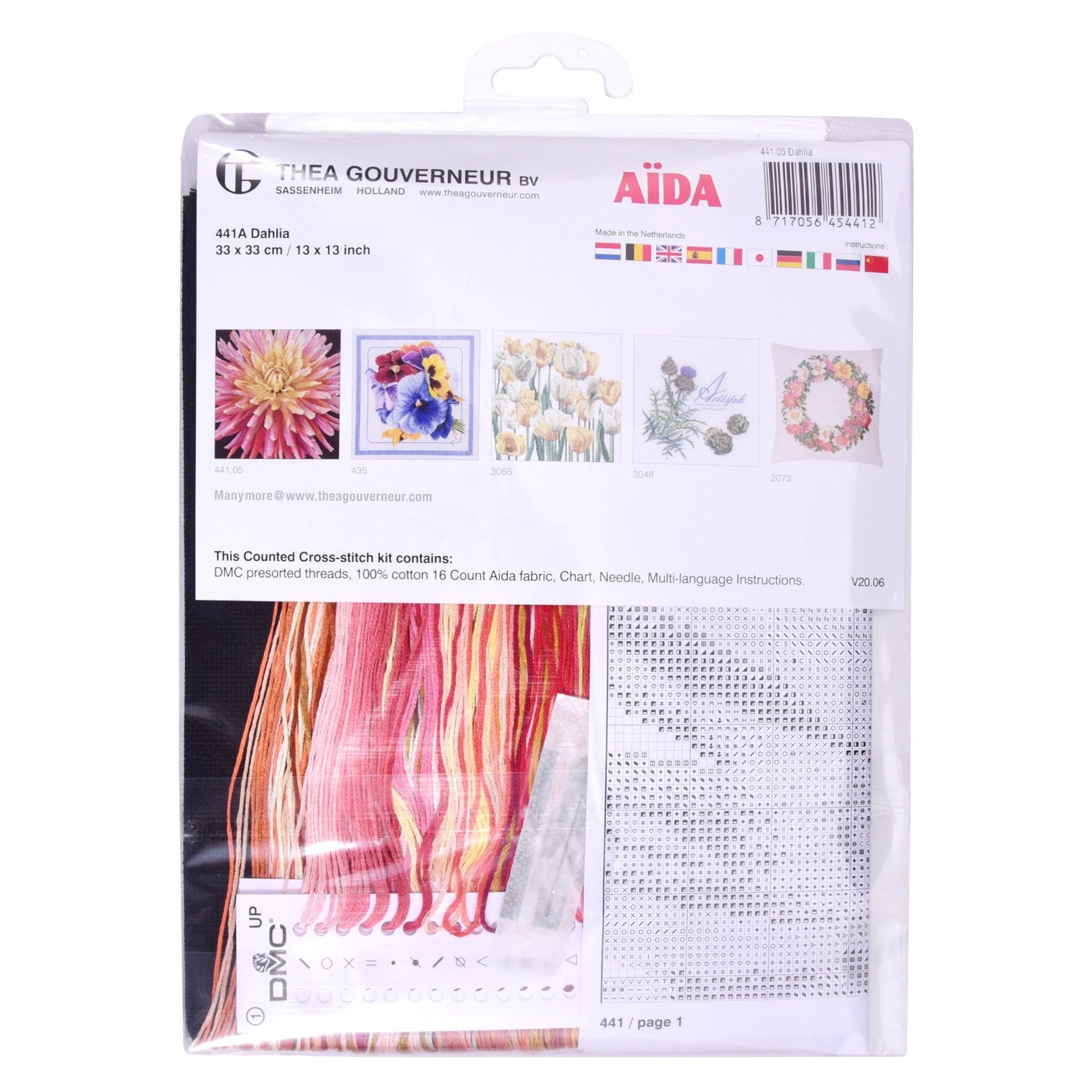 Thea Gouverneur - Counted Cross Stitch Kit - Dahlia - Aida Black - 18 count - 441.05 - Thea Gouverneur Since 1959