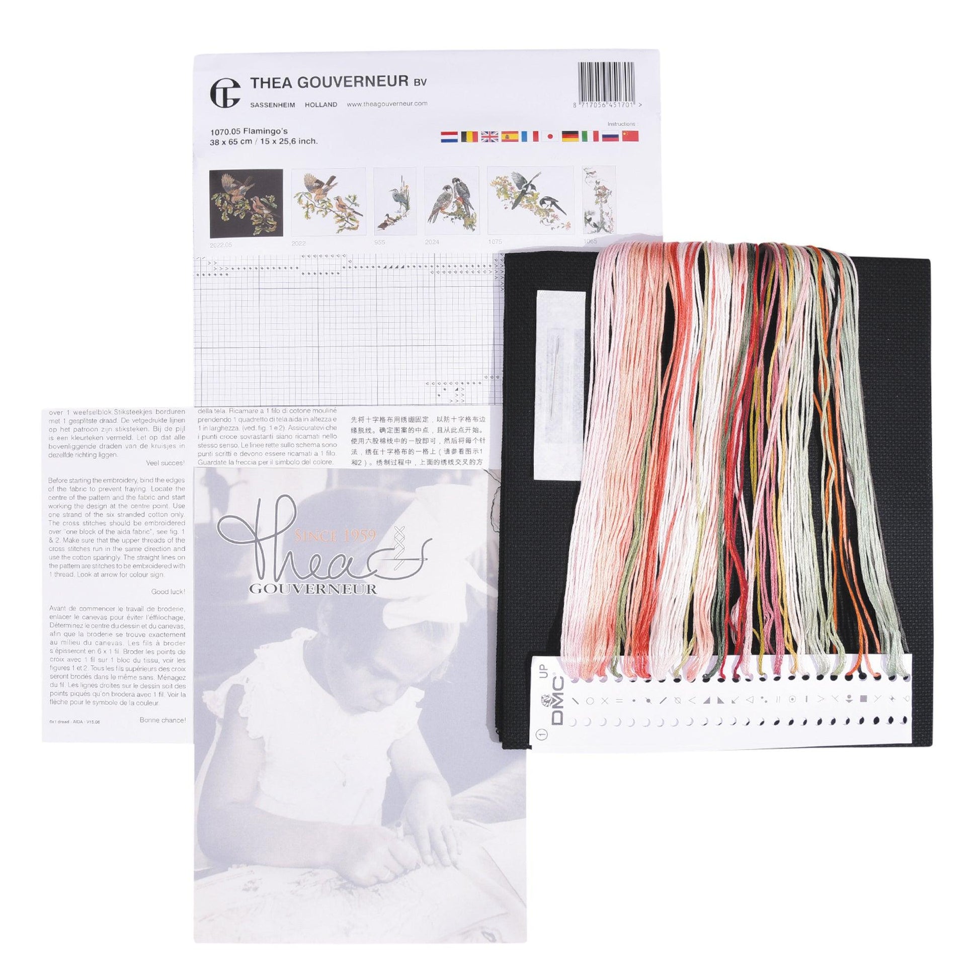 Thea Gouverneur - Counted Cross Stitch Kit - Flamingo - Aida Black - 18 count - 1070.05 - Thea Gouverneur Since 1959