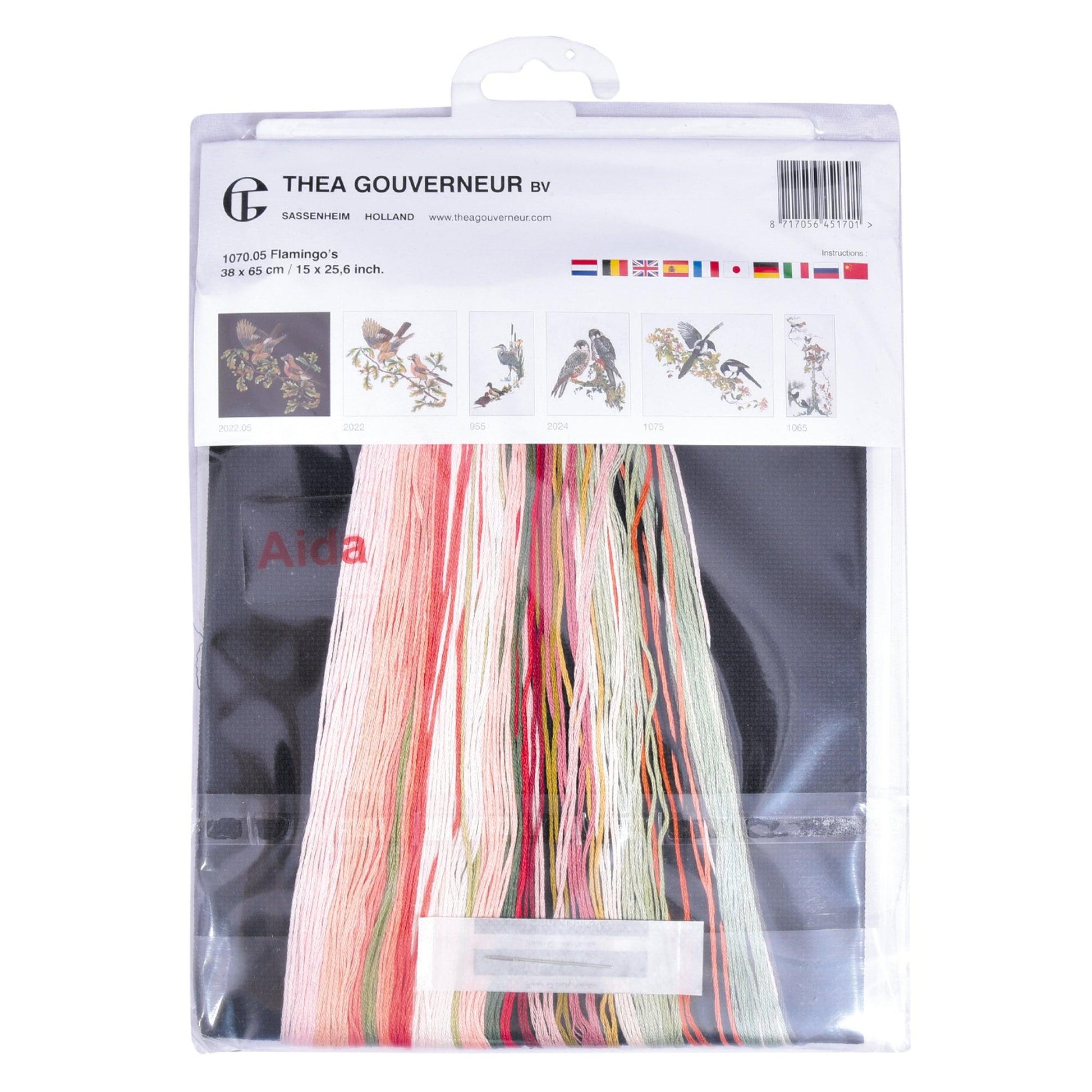 Thea Gouverneur - Counted Cross Stitch Kit - Flamingo - Aida Black - 18 count - 1070.05 - Thea Gouverneur Since 1959