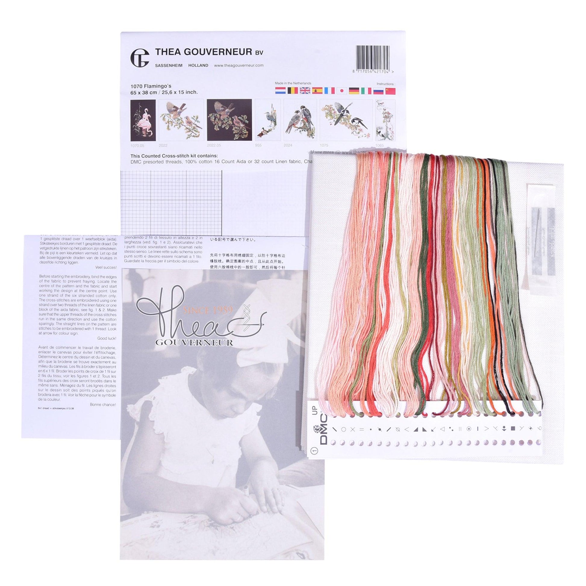 Thea Gouverneur - Counted Cross Stitch Kit - Flamingo - Linen - 32 count - 1070 - Thea Gouverneur Since 1959