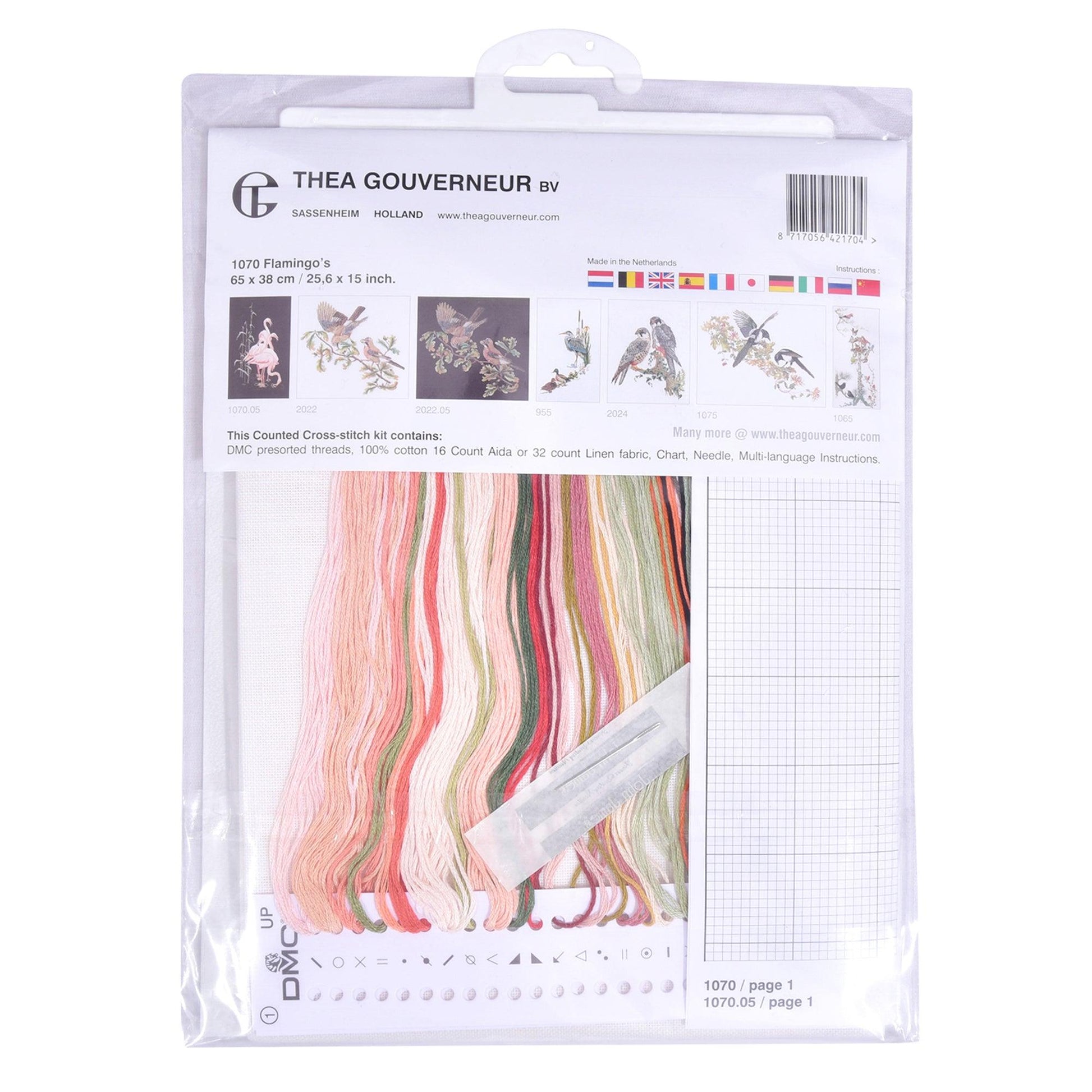 Thea Gouverneur - Counted Cross Stitch Kit - Flamingo - Linen - 32 count - 1070 - Thea Gouverneur Since 1959