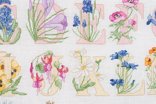 Thea Gouverneur - Counted Cross Stitch Kit - Floral Alphabet - Aida - 16 count - 2025A - Thea Gouverneur Since 1959