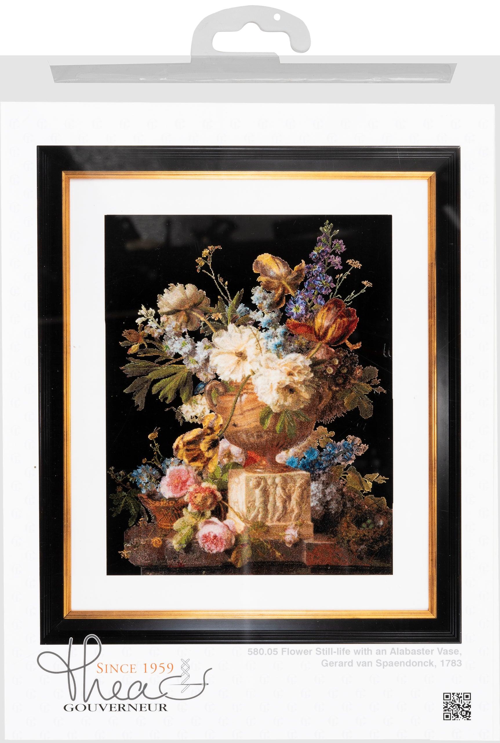 Thea Gouverneur - Counted Cross Stitch Kit - Flower Still-life with an Alabaster Vase - Aida Black - 18 count - 580.05 - Thea Gouverneur Since 1959