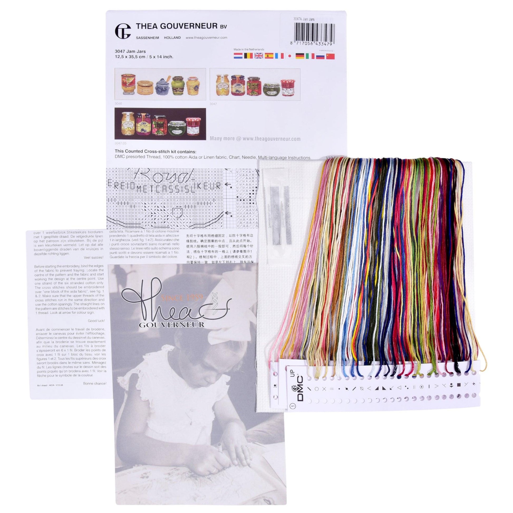 Thea Gouverneur - Counted Cross Stitch Kit - Jam Pot - Aida - 18 count - 3047A - Thea Gouverneur Since 1959