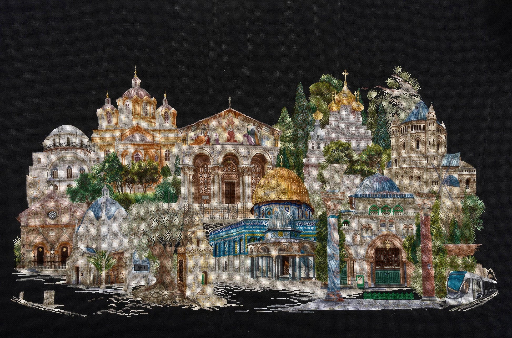 Thea Gouverneur - Counted Cross Stitch Kit - Jerusalem Israel - Aida Black - 18 count - 533.05 - Thea Gouverneur Since 1959