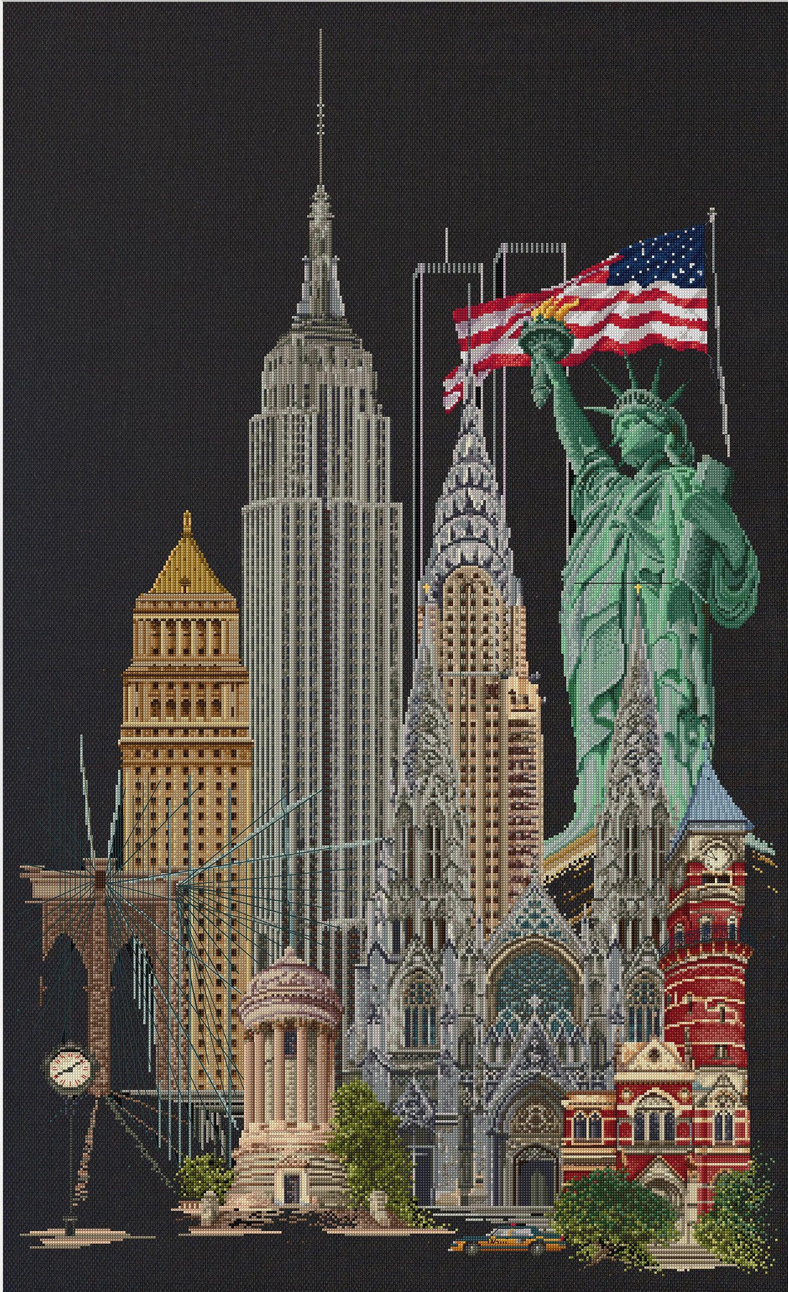 Thea Gouverneur - Counted Cross Stitch Kit - New York - Aida Black - 18 count - 471.05 - Thea Gouverneur Since 1959