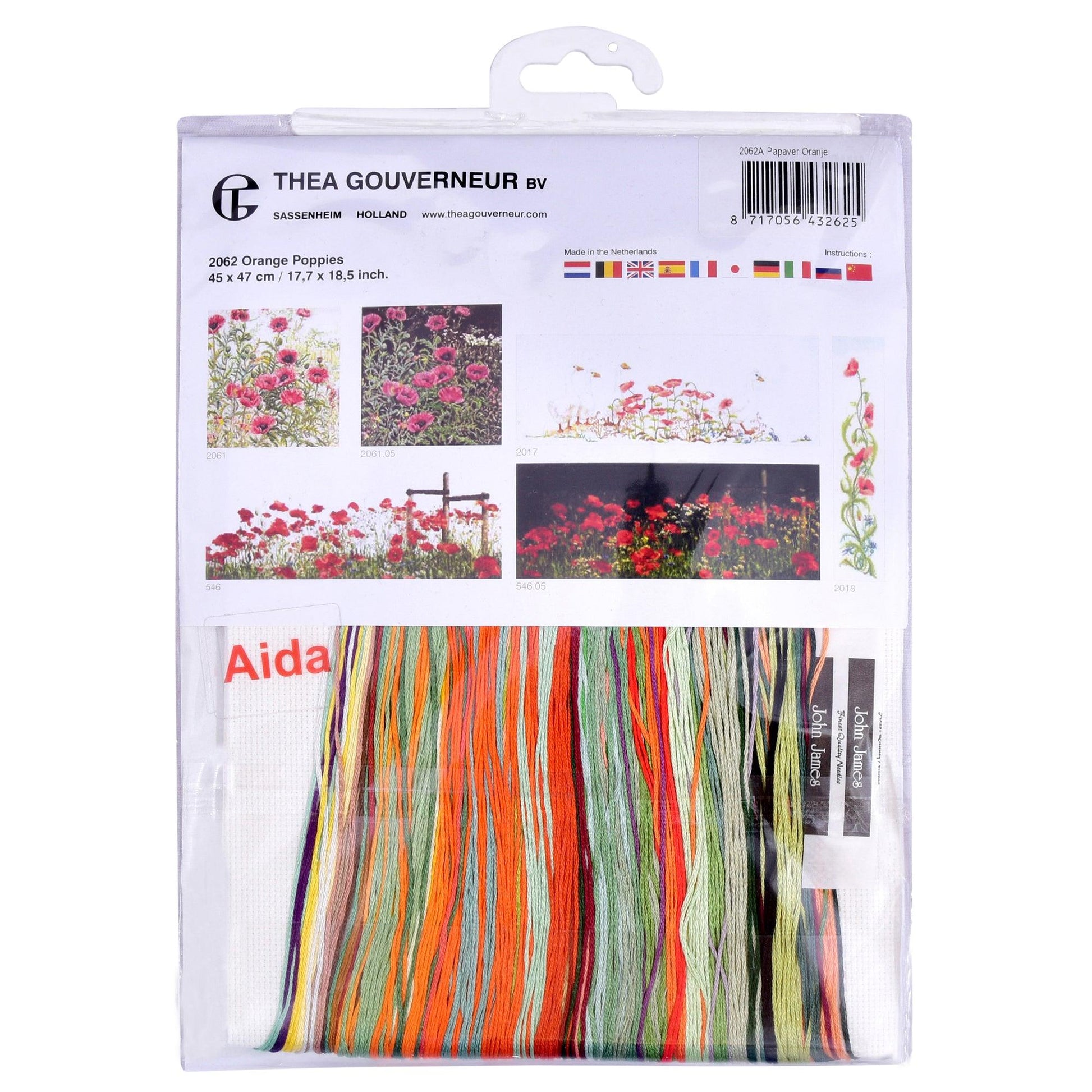 Thea Gouverneur - Counted Cross Stitch Kit - Orange Poppies - Aida - 16 count - 2062A - Thea Gouverneur Since 1959