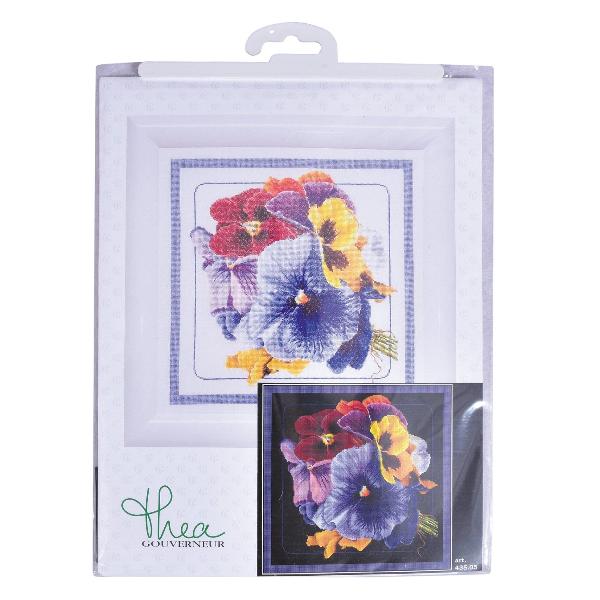 Thea Gouverneur - Counted Cross Stitch Kit - Pansies - Aida Black - 18 count - 435.05 - Thea Gouverneur Since 1959