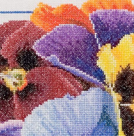 Thea Gouverneur - Counted Cross Stitch Kit - Pansies - Linen - 36 count - 435 - Thea Gouverneur Since 1959