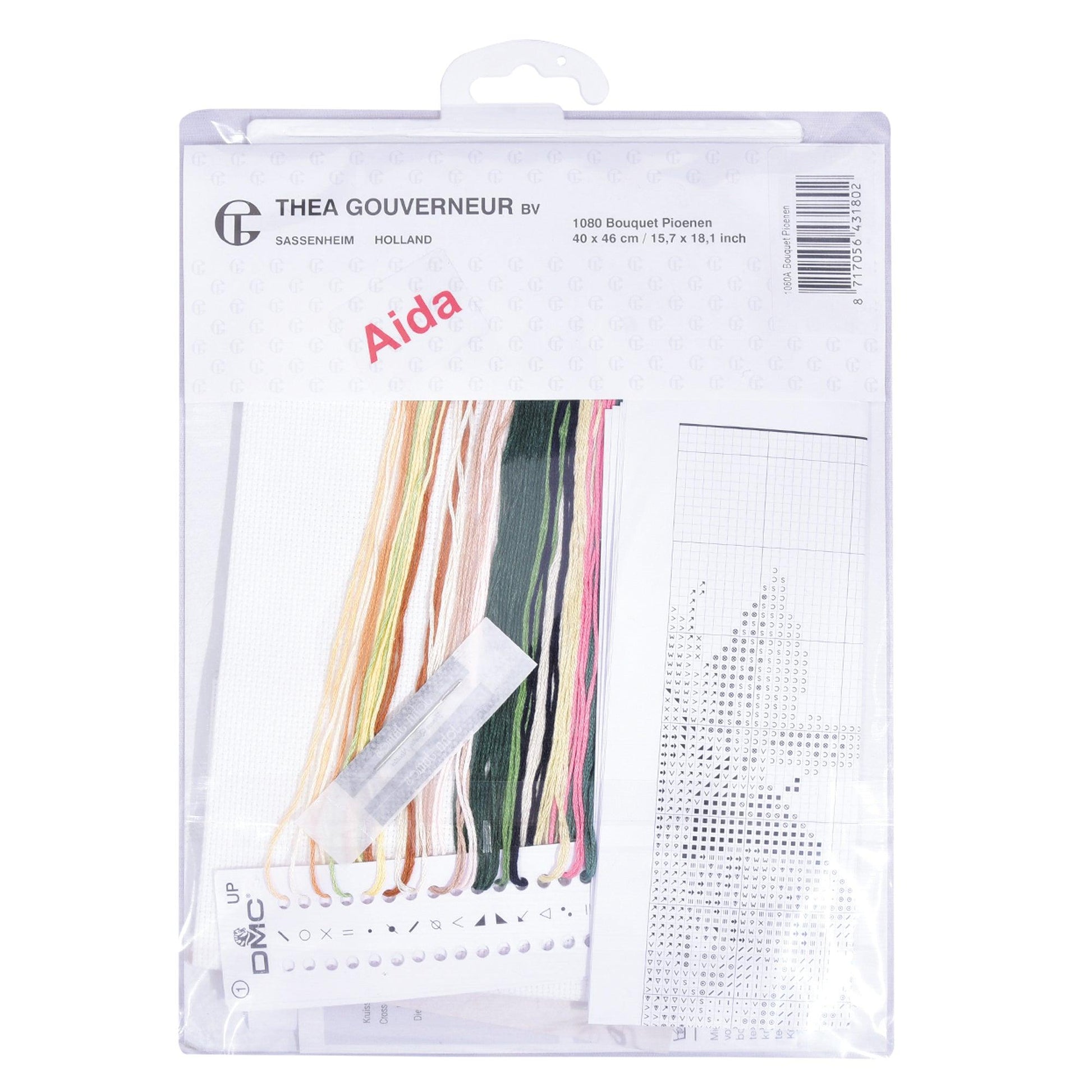 Thea Gouverneur - Counted Cross Stitch Kit - Peonies - Aida - 16 count - 1080A - Thea Gouverneur Since 1959