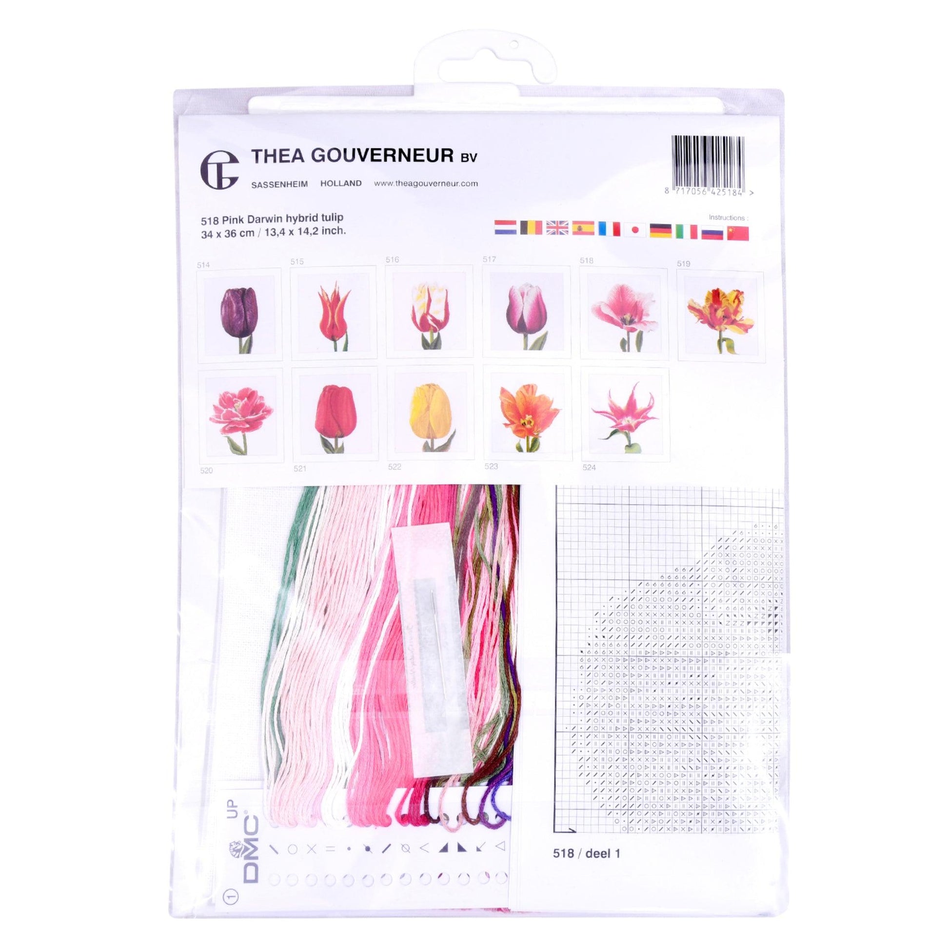 Thea Gouverneur - Counted Cross Stitch Kit - Pink Darwin Hybrid Tulip - Linen - 32 count - 518 - Thea Gouverneur Since 1959