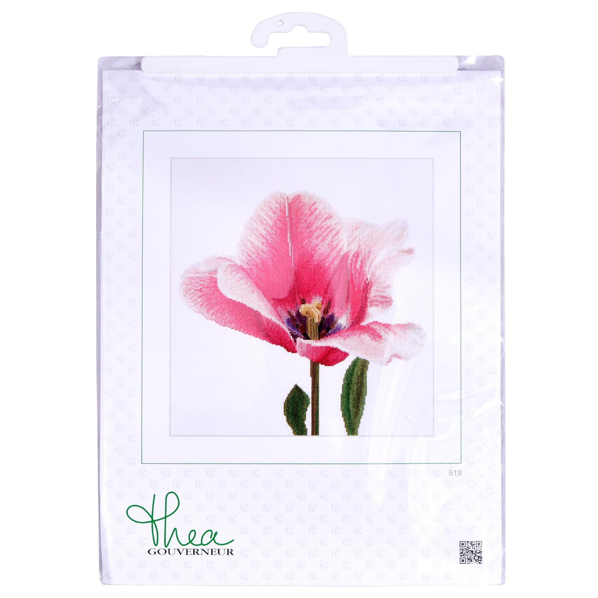 Thea Gouverneur - Counted Cross Stitch Kit - Pink Darwin Hybrid Tulip - Linen - 32 count - 518 - Thea Gouverneur Since 1959