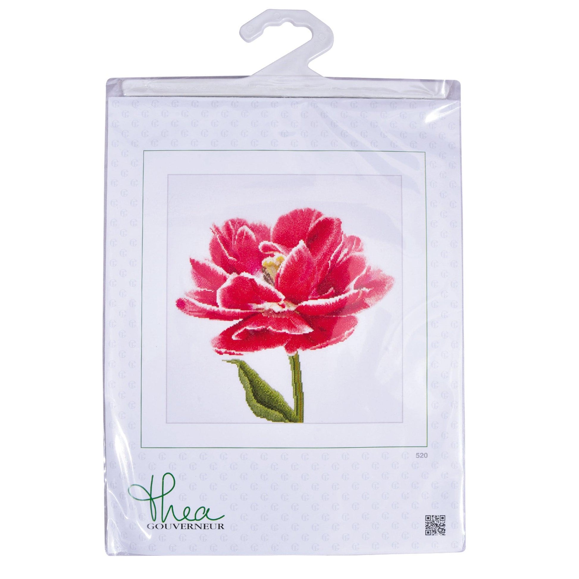 Thea Gouverneur - Counted Cross Stitch Kit - Red/White Edged Early Double Tulip - Aida - 16 count - 520A - Thea Gouverneur Since 1959