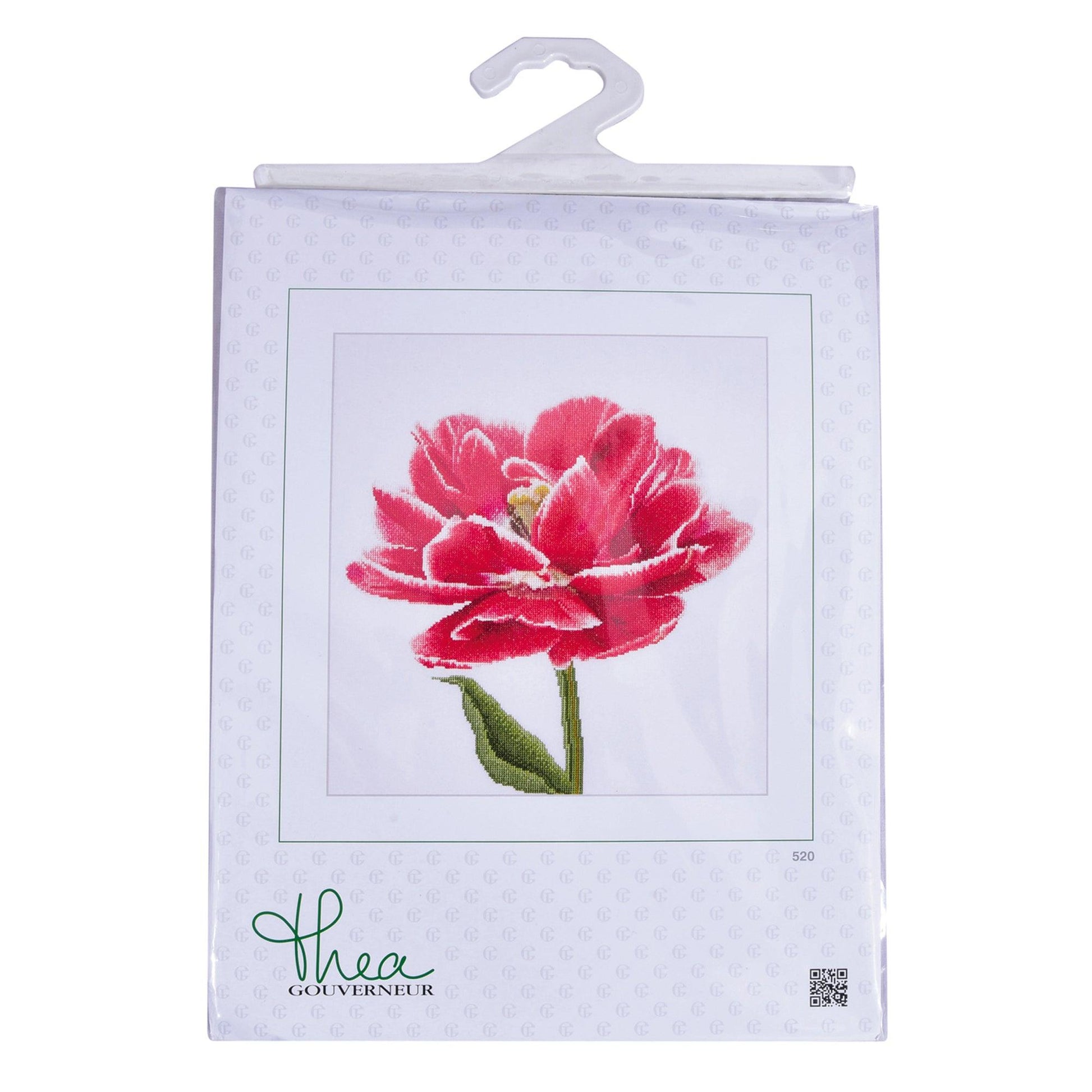 Thea Gouverneur - Counted Cross Stitch Kit - Red/White Edged Early Double Tulip - Linen - 32 count - 520 - Thea Gouverneur Since 1959