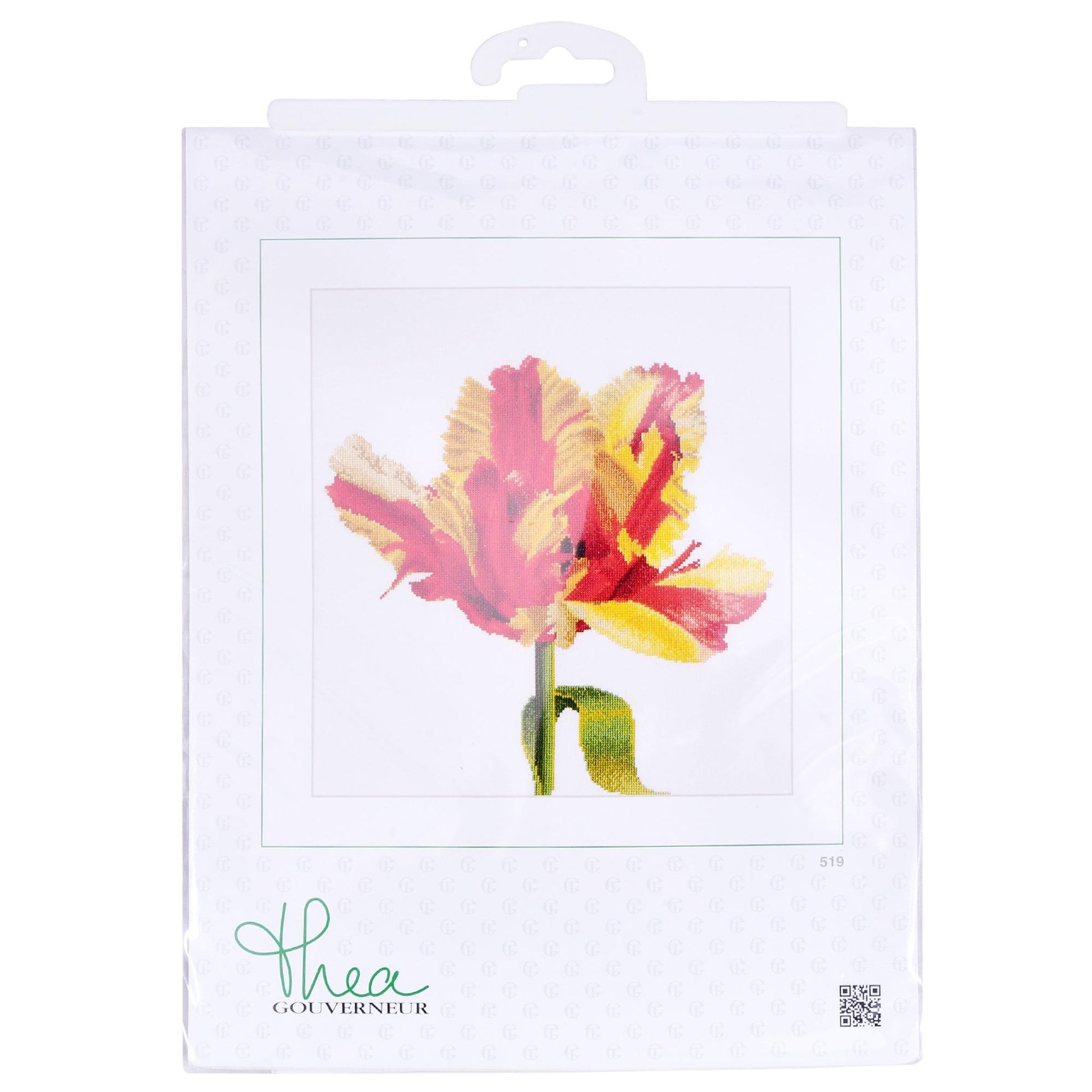 Thea Gouverneur - Counted Cross Stitch Kit - Red/Yellow Parrot Tulip - Linen - 32 count - 519 - Thea Gouverneur Since 1959