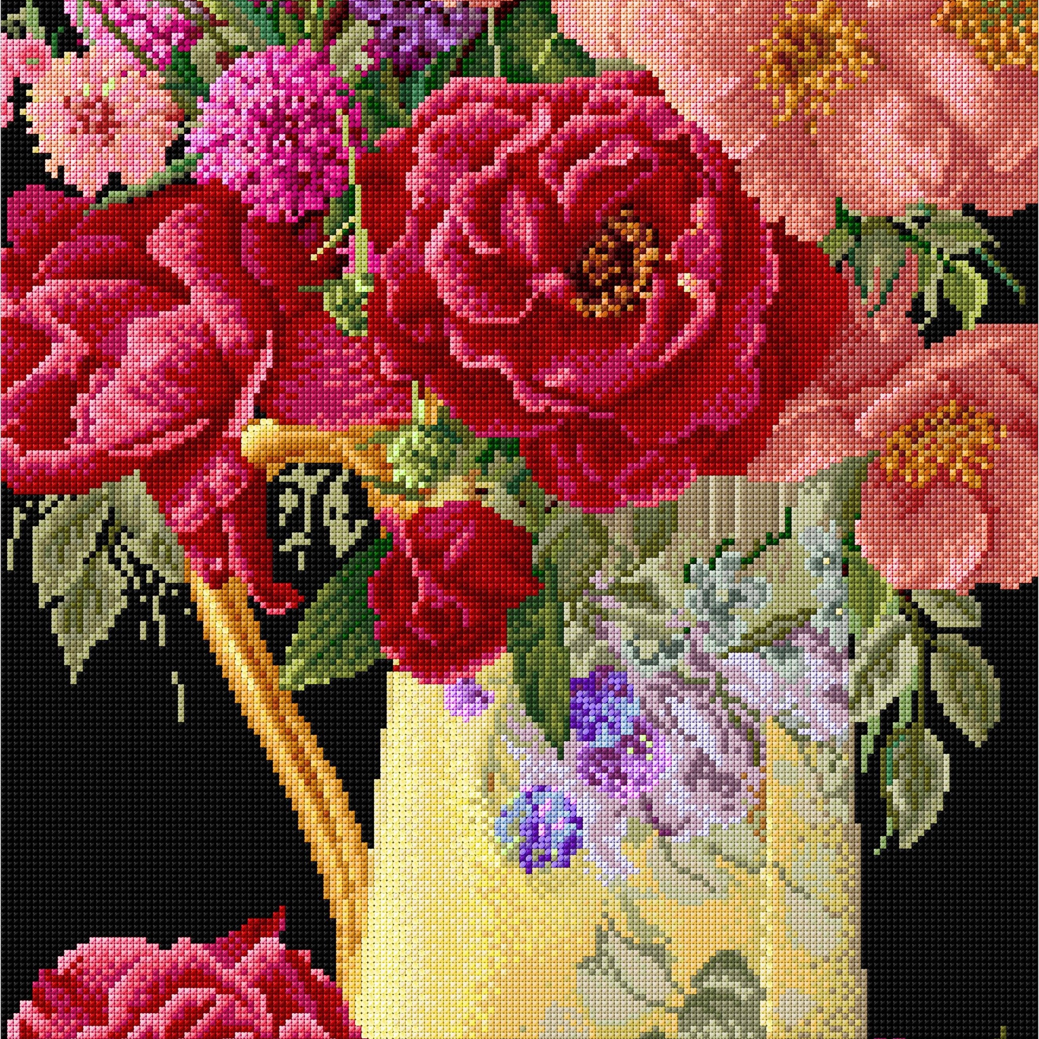 Thea Gouverneur - Counted Cross Stitch Kit - Rose Bouquet - Aida Black - 18 count - 3019.05 - Thea Gouverneur Since 1959