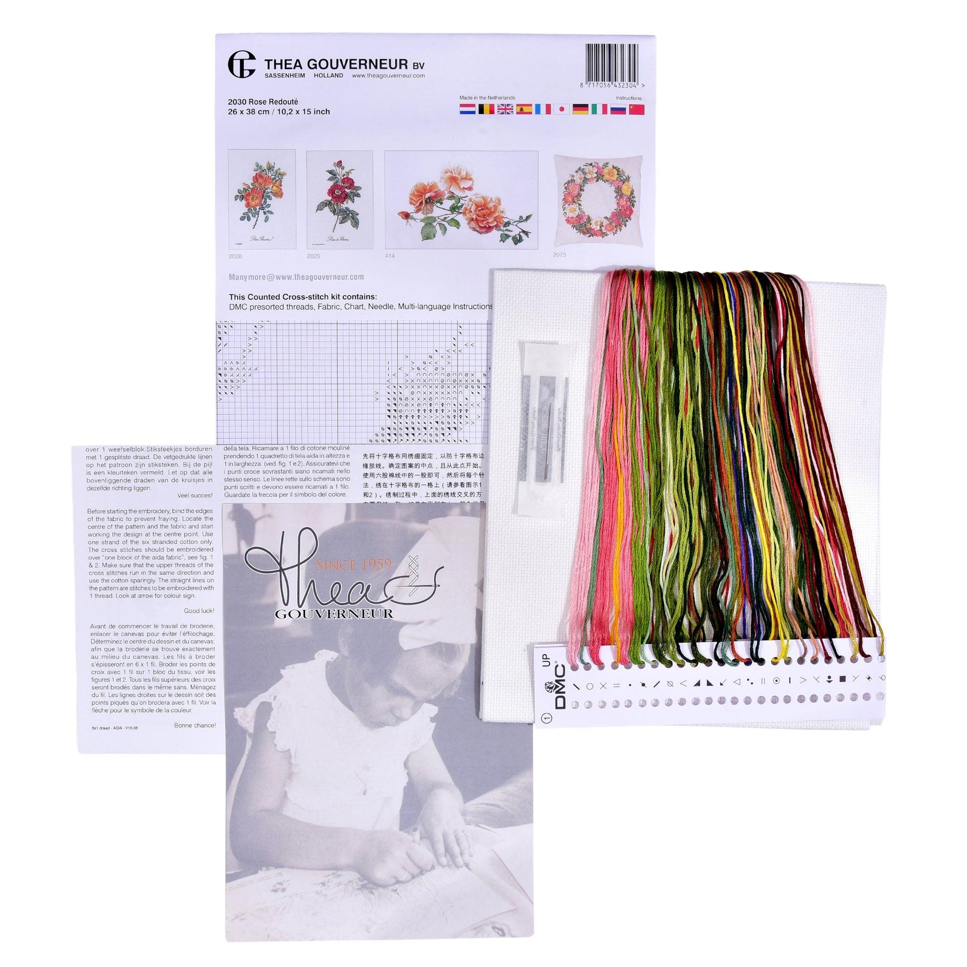 Thea Gouverneur - Counted Cross Stitch Kit - Rose Redouté - Aida - 18 count - 2030A - Thea Gouverneur Since 1959