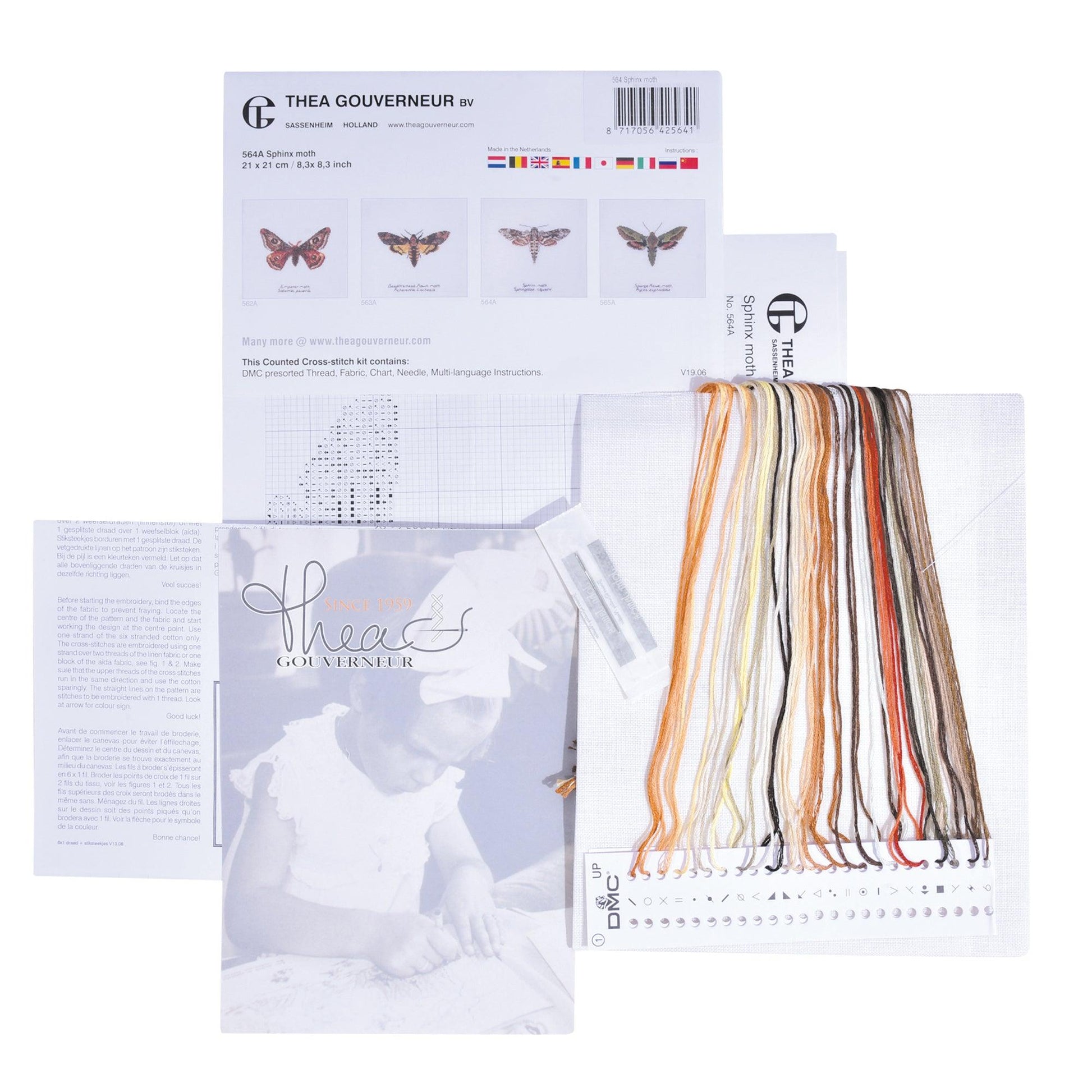 Thea Gouverneur - Counted Cross Stitch Kit - Sphinx moth - Linen - 32 count - 564 - Thea Gouverneur Since 1959