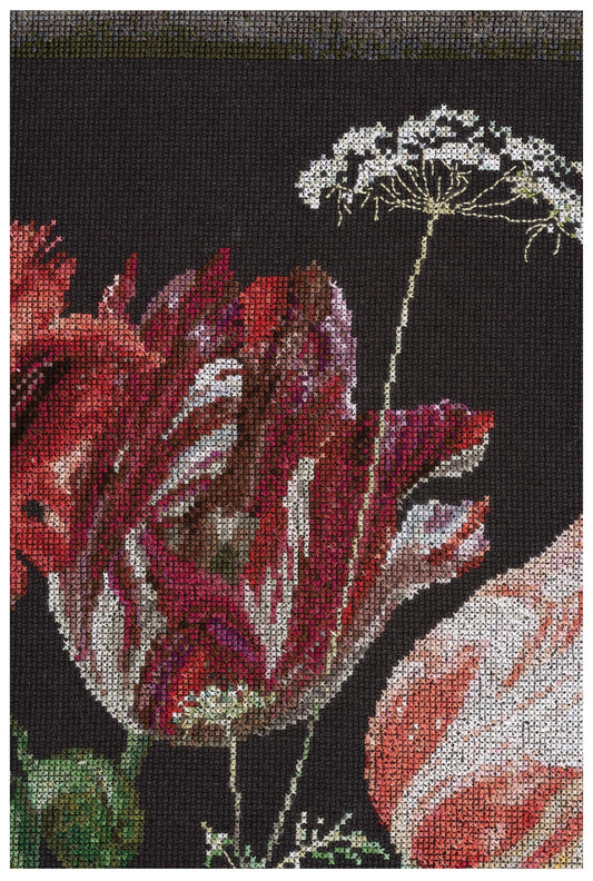 Thea Gouverneur - Counted Cross Stitch Kit - Still Life with Flowers in a glass Vase - Aida Black - 18 count - 785.05 - Thea Gouverneur Since 1959