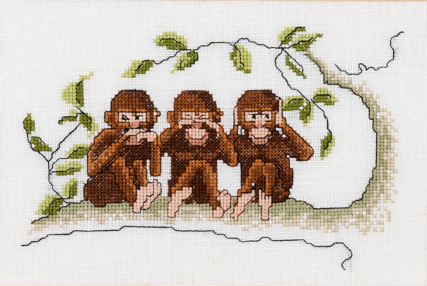 Thea Gouverneur - Counted Cross Stitch Kit - Three Wise Monkeys - Linen - 32 count - 1031 - Thea Gouverneur Since 1959