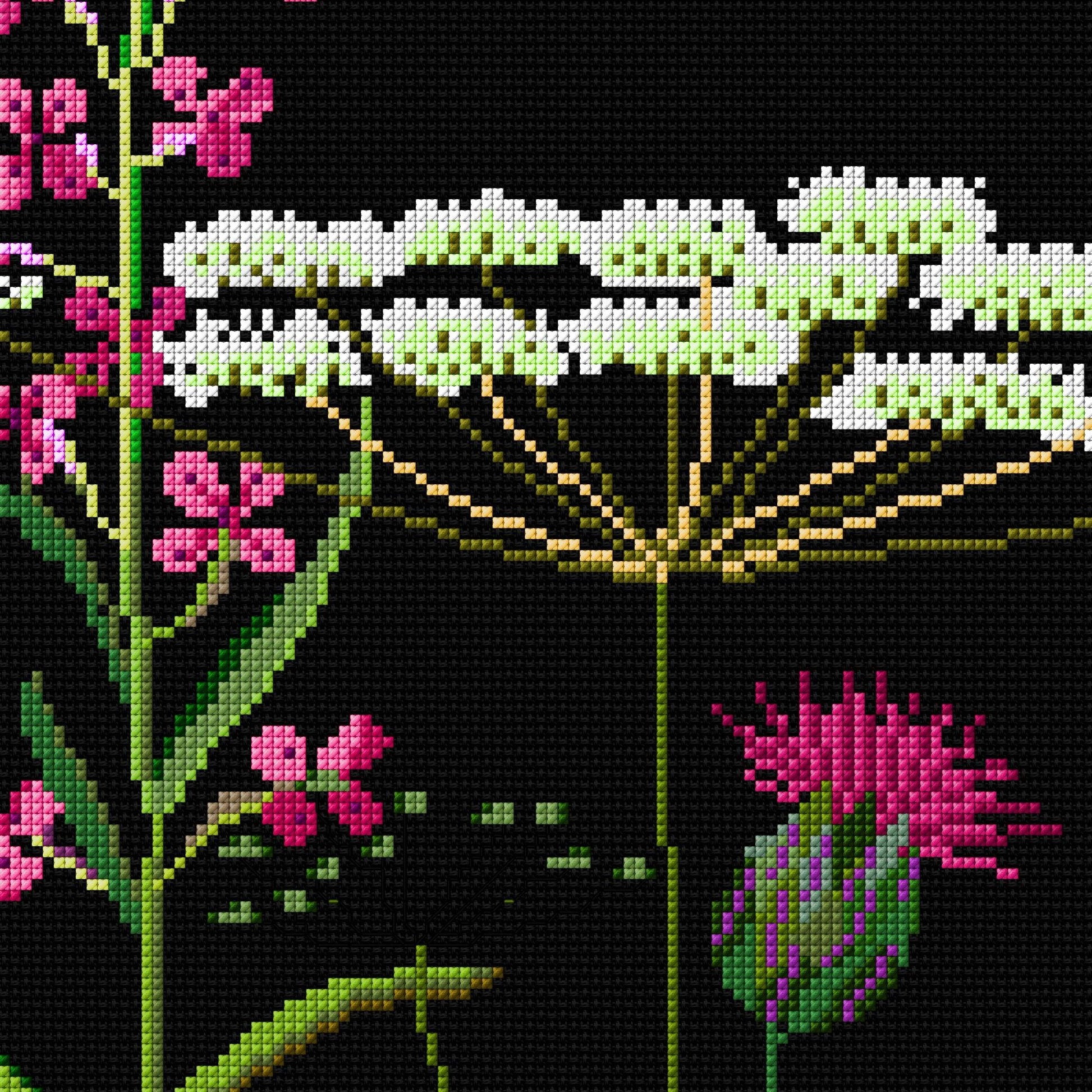 Thea Gouverneur - Counted Cross Stitch Kit - Wild Flowers - Aida Black - 18 count - 821.05 - Thea Gouverneur Since 1959