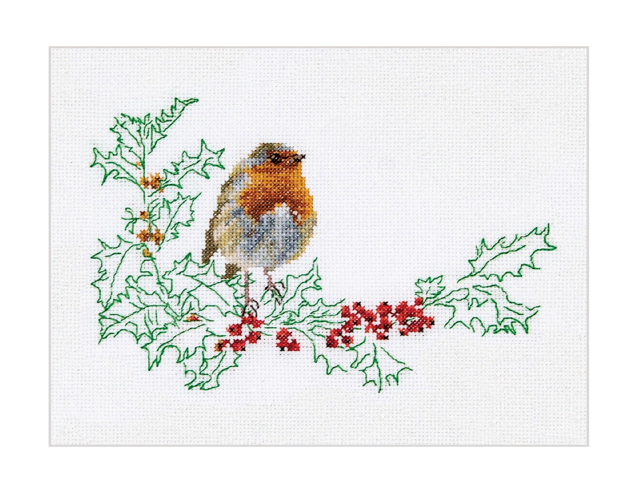 Thea Gouverneur - Counted Cross Stitch Kit - Winter Robin Bird - Linen - 32 count - 790 - Thea Gouverneur Since 1959